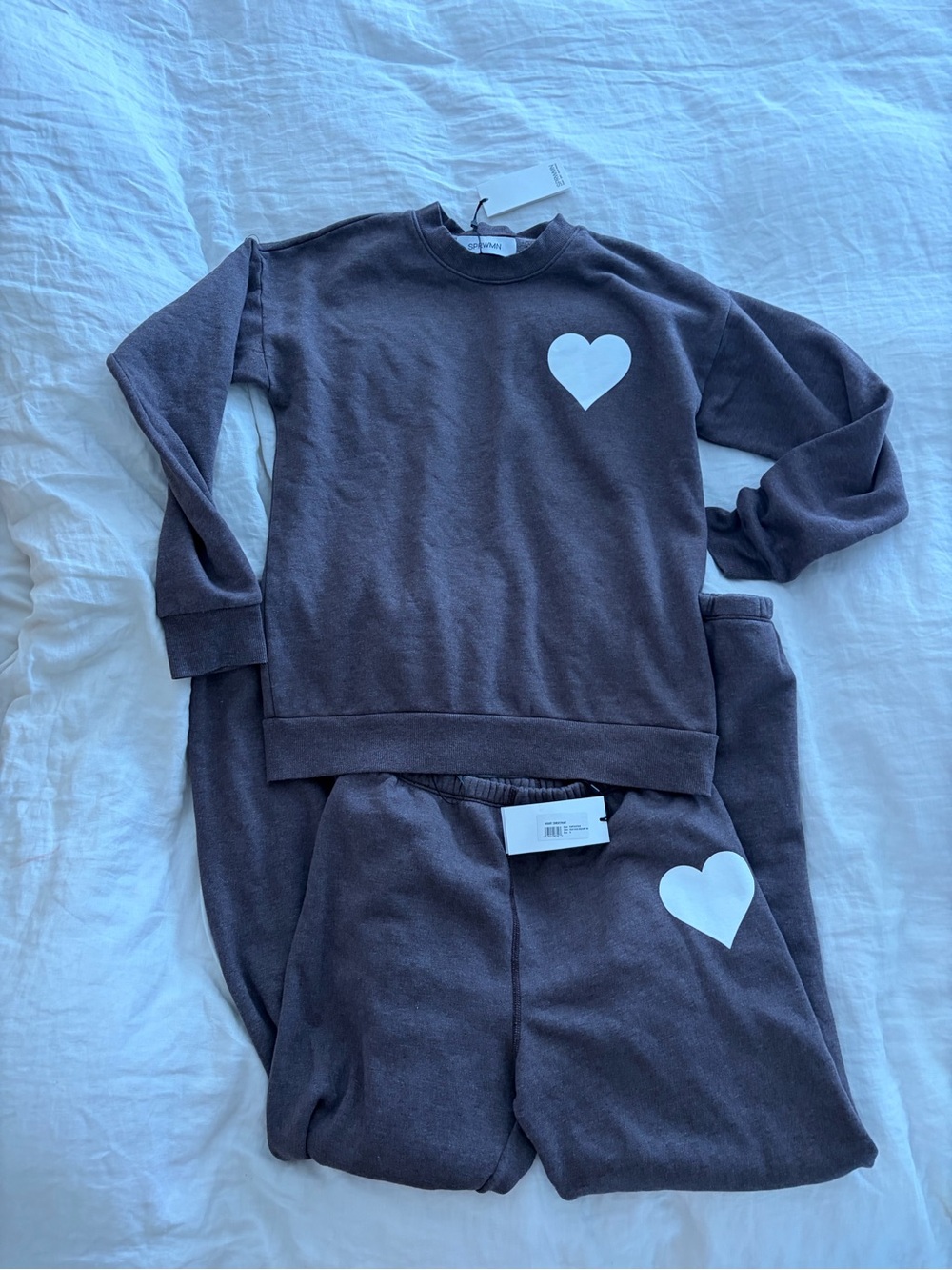 Cozy Heart-Graphic Crewneck Sweater Set in Charcoal